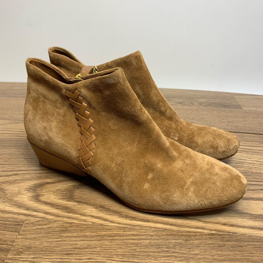 Naked Feet Women's Sz 7.5 Brown Leather Ankle Boots Side Zip Peony Booties Shoes